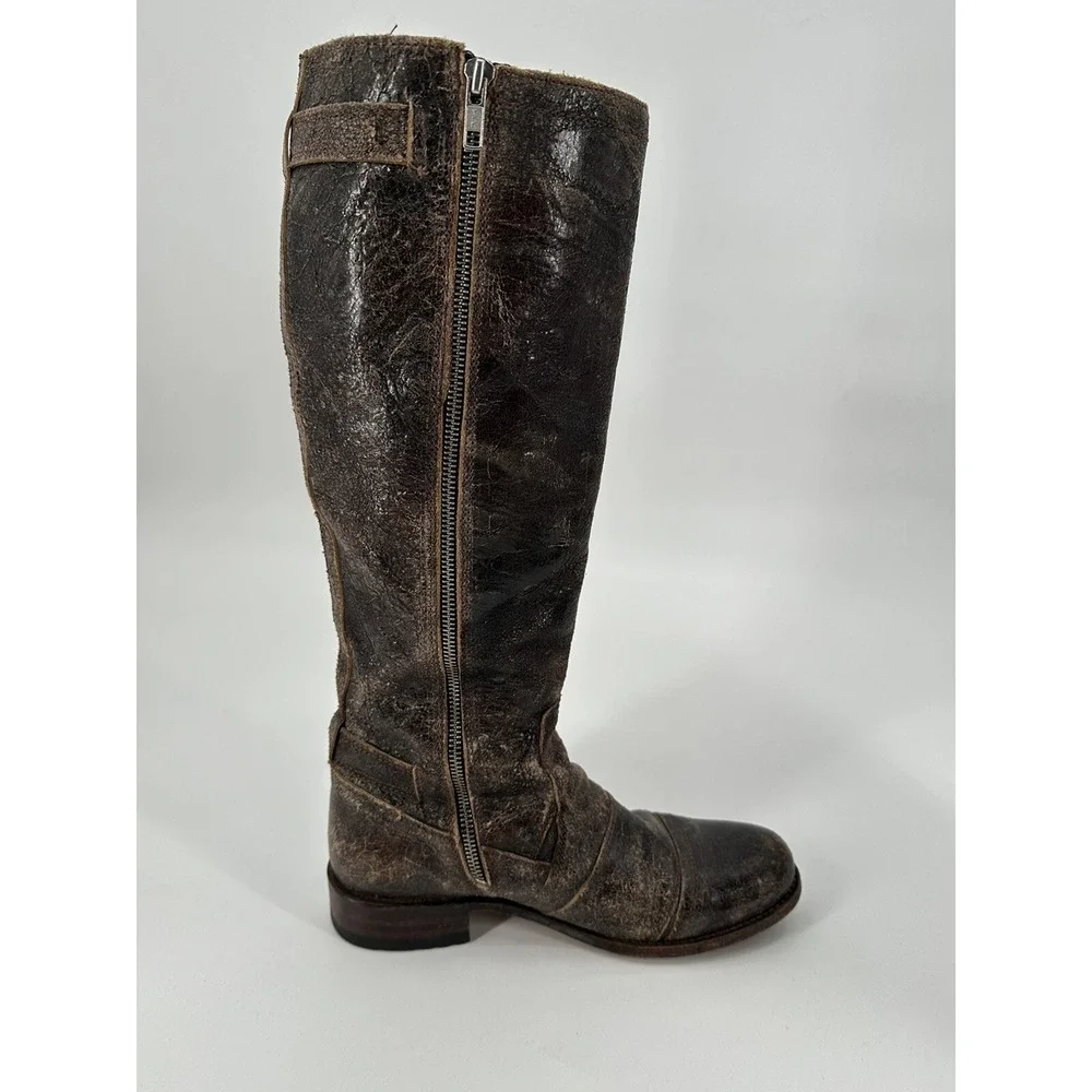 SENDRA Tall Distressed Crackle‎ Finish Leather Women's Riding Boots Size 7.5 BRW